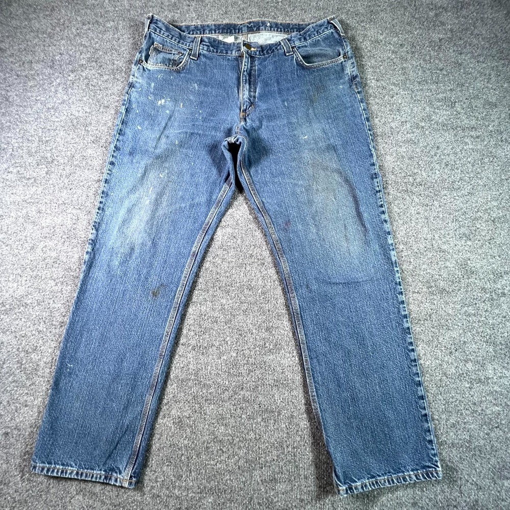 Carhartt Jeans Men 40x34 Blue Denim 100% Cotton Relaxed Fit Straight Leg Zip Fly